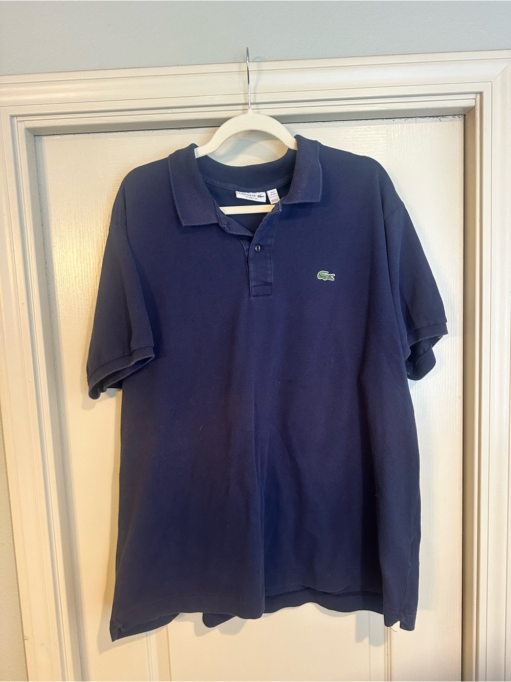 Lacoste Men's Navy Short-Sleeve Polo with Green Crocodile Logo
